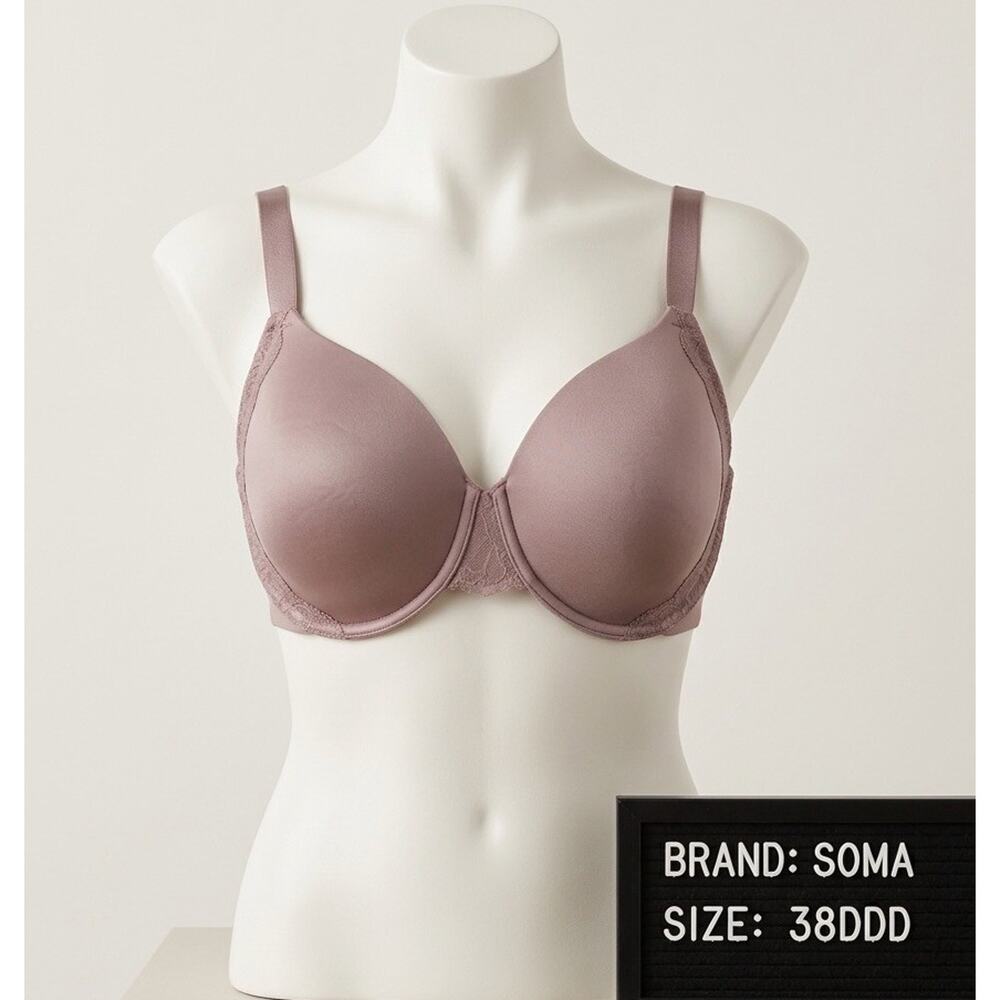 SOMA BRA 38DDD Mauve VANISHING 360 PERFECT COVERAGE SMOOTH FIT LACE TRIM See Pic